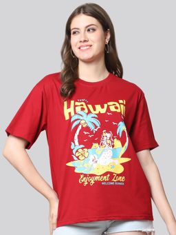 Twenty Dresses by Nykaa Fashion - Red Cotton Printed Womens Oversized T-Shirt