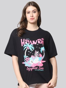 Twenty Dresses by Nykaa Fashion - Black Cotton Printed Womens Oversized T-Shirt