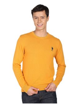 U.S. POLO ASSN. - Men Mustard Round Neck Solid Sweater