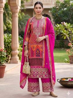 Gahan - Womens Faux Georgette Zari Embroidery Kurta and Pant with Dupatta