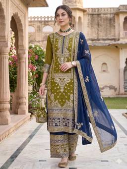 Gahan - Womens Faux Georgette Zari Embroidery Kurta and Pant with Dupatta