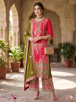 Gahan - Womens Faux Georgette Zari Embroidery Kurta and Pant with Dupatta