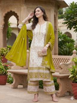 Gahan - Womens Faux Georgette Zari Embroidery Kurta and Pant with Dupatta