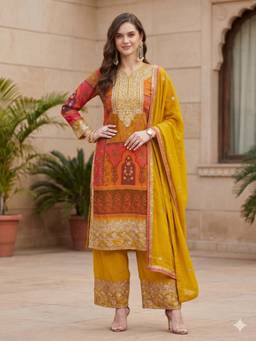 Gahan - Womens Faux Georgette Zari Embroidery Kurta and Pant with Dupatta