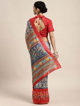 Odette - Silk Blend Grey Printed Saree with Unstitched Blouse