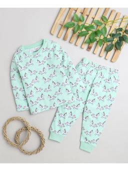 Bumzee - Mint Green Girls Full Sleeves T-Shirt and Pyjama (Set of 2)