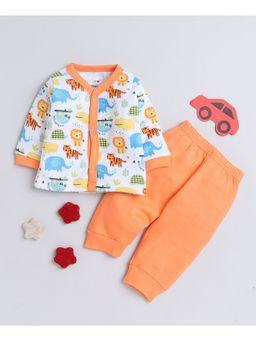 Bumzee - Orange and White Baby Boys Full Sleeves Jabla and Pyjama (Set of 2)