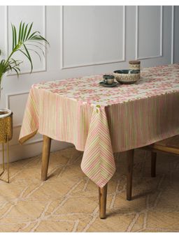Fabindia - Pink Cotton Bougainvillea Printed Table Cover 6 Seater