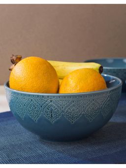 Fabindia - Blue Ceramic Casted Roma Serving Bowl (1Ltr)