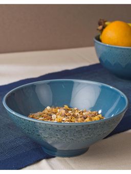 Fabindia - Blue Ceramic Casted Roma Serving Bowl