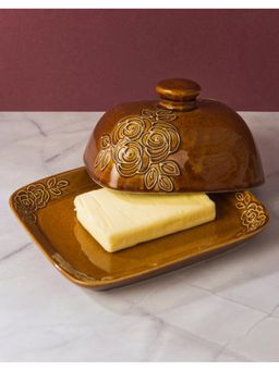 Fabindia - Yellow Ceramic Casted Chintz Butterdish