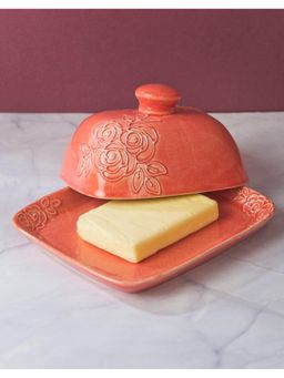 Fabindia - Pink Ceramic Casted Chintz Butterdish