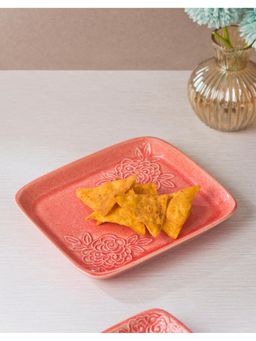 Fabindia - Pink Ceramic Casted Chintz Snack Plate
