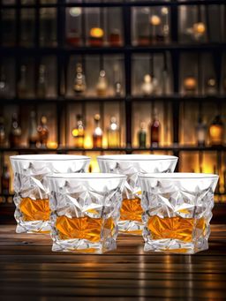 The Better Home - Zest Whiskey Glasses Transparent 280ml (Pack of 4)