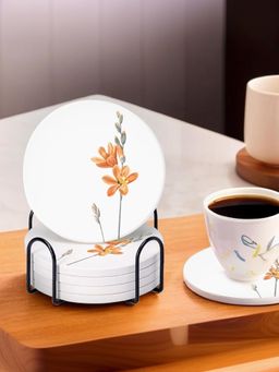 Ekhasa - Diatomite Coffee Tea Coasters with Cork Base & Steel Holder (Pack of 6)