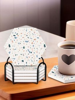 Ekhasa - Diatomite Coffee Tea Coasters with Cork Base & Steel Holder (Pack of 6)