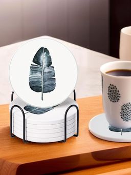 Ekhasa - Diatomite Coffee Tea Coasters with Cork Base & Steel Holder (Pack of 6)