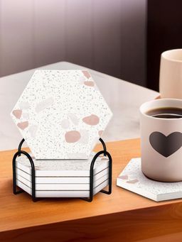 Ekhasa - Diatomite Coffee Tea Coasters with Cork Base & Steel Holder (Pack of 6)