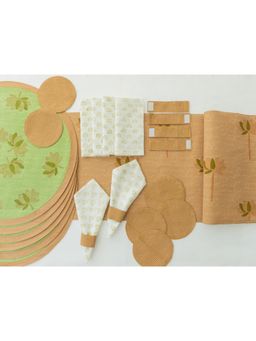 ADYA - Round Green & Golden Lotus Table Mat Set