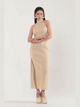 XAYA - Madeleine Gold Bodycon Midi Dress