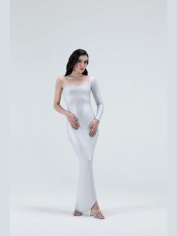 XAYA - Caroline Silver Bodycon Midi Dress