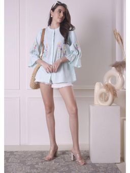 SURABHI ARYA - Blue Cotton Three Fourth Sleeves Shirt