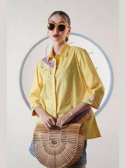 SURABHI ARYA - Yellow Cotton Three Fourth Sleeves Shirt