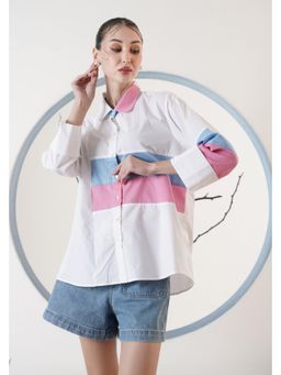 SURABHI ARYA - White Pure Cotton Three Fourth Sleeves Shirt