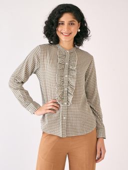 SALT Attire - Olivine Gingham Ruffled Placket Shirt