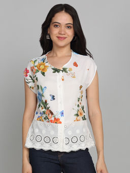 SHAYE - Women White Floral Top