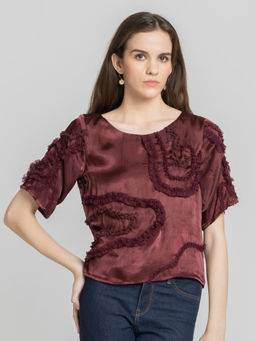 SHAYE - Women Brown Embroidered Top