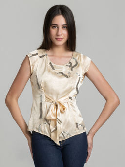 SHAYE - Women Beige Embellished Top