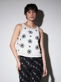 ONLY - Women White Embroidered Top