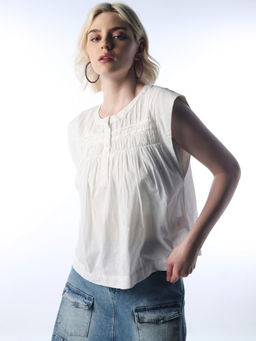 ONLY - Women White Self Design Top