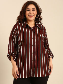 THE PINK MOON - Women Brown Stripes Shirt