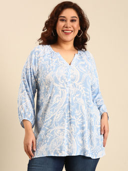 THE PINK MOON - Women Blue Printed Top