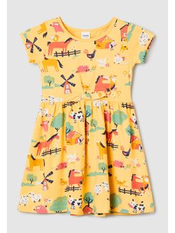 max - Girls Printed A-line Dress - Yellow