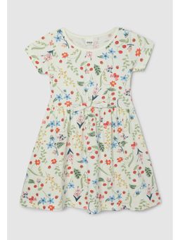 max - Girls Printed Fit and Flare Dress - White