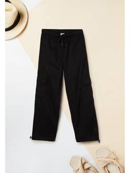 max - Girls Solid Parachute Cargo Trouser - Black