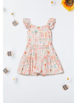 max - Girls Printed Dress - Off White
