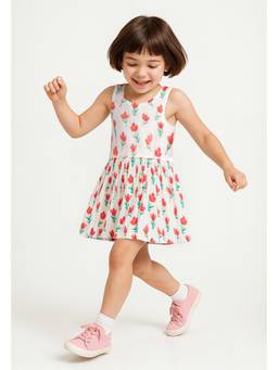 max - Girls Floral Printed Dress - Off White