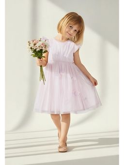 max - Girls Embellished Applique Tulle Dress - Pink