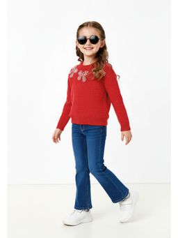 max - Girls Pearl Embellished Sweater - Red