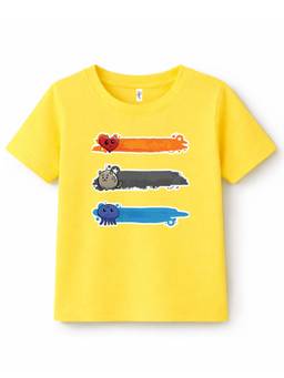 KAVEE - Pure Cotton Bio Washed Colored Lines Printed T-shirt - Yellow