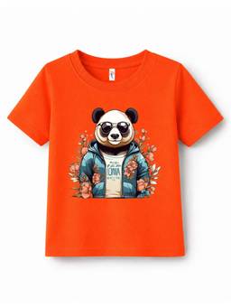 KAVEE - Pure Cotton Bio Washed Panda Printed T-shirt - Orange
