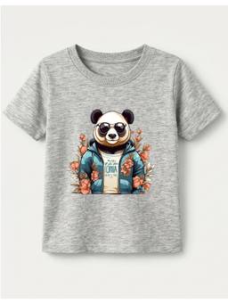 KAVEE - Pure Cotton Bio Washed Panda Printed T-shirt - Grey