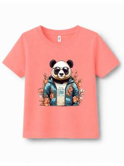KAVEE - Pure Cotton Bio Washed Panda Printed T-shirt - Peach