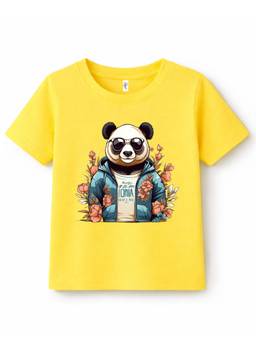 KAVEE - Pure Cotton Bio Washed Panda Printed T-shirt - Yellow
