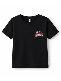 KAVEE - Pure Cotton Bio Washed Pocket Bike Printed T-shirt - Black