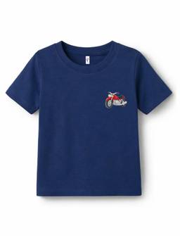 KAVEE - Pure Cotton Bio Washed Pocket Bike Printed T-shirt - Navy Blue